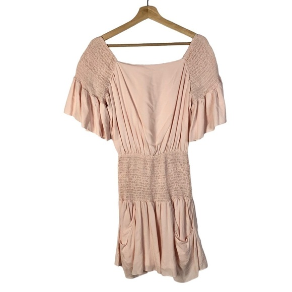 Free People Sam Light Pink Smocked Short Sleeve Mini Dress S - Picture 3 of 5